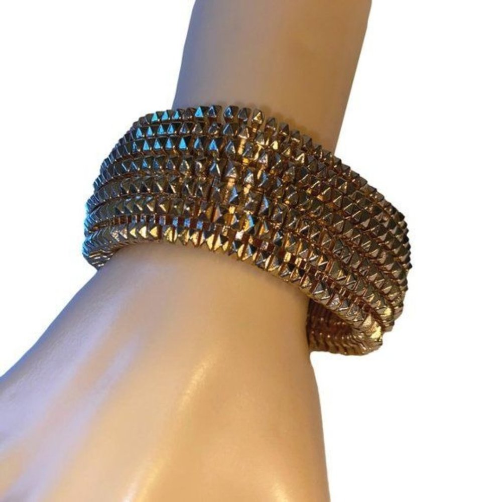 Natasha Couture Sparkly Gold Small Spikes Stretch Bracelet